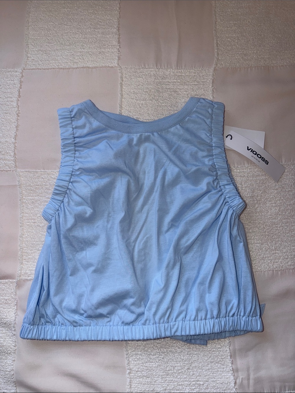 Vigoss Pale Blue Sleeveless Ruched Open Back Tank
